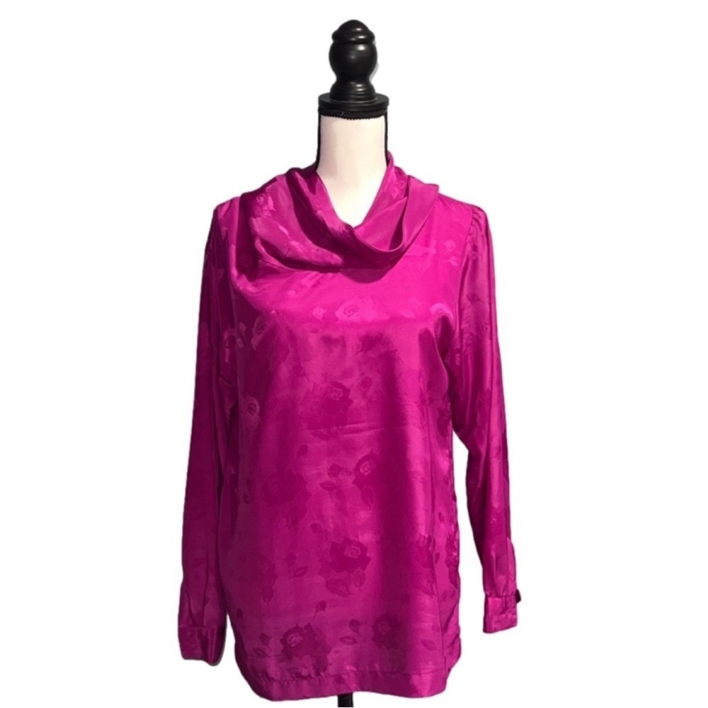 Halston- pink flora hooded long sleeve shirt size